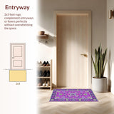 Ultra Soft Area Rug, Non Slip, Stain Resistant, Washable Area Rugs for Living Room, Bedroom, Serene Abstract Botanical Design(Purple)