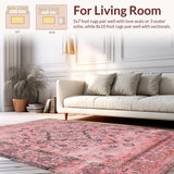 Ultra Soft Area Rug, Non Slip, Stain Resistant, Washable Area Rugs for Living Room, Bedroom, Artistic Earthy Toned Floral Design(Pink)