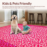 Ultra Soft Area Rug, Non Slip, Stain Resistant, Washable Area Rugs for Living Room, Bedroom, Bright Cheerful Wild Animal Design(Pink)