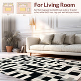 Ultra Soft Area Rug, Non Slip, Stain Resistant, Washable Area Rugs for Living Room, Bedroom, Striped Woven Area Rug Black & White Geometric Design(Black)