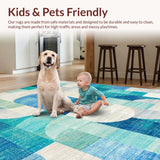 Ultra Soft Area Rug, Non Slip, Stain Resistant, Washable Area Rugs for Living Room, Bedroom, Chic Scallops Ribbon Artistic Bow Modern Curved Detailing(Blue)