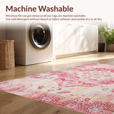 Ultra Soft Area Rug, Non Slip, Stain Resistant, Washable Area Rugs for Living Room, Bedroom, Striking Vintage Geometric Charm(Pink)
