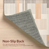 Ultra Soft Area Rug, Non Slip, Stain Resistant, Washable Area Rugs for Living Room, Bedroom, Interwoven Rectangular Panels and Artful Contrast Lines(Beige)
