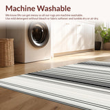 Ultra Soft Area Rug, Non Slip, Stain Resistant, Washable Area Rugs for Living Room, Bedroom, Artisanal Woven Linear Pattern Rug with Chic Monochrome Stripes(Black)