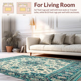 Ultra Soft Area Rug, Non Slip, Stain Resistant, Washable Area Rugs for Living Room, Bedroom, Vintage Turquoise Beige Floral Area(White)