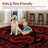 Ultra Soft Area Rug, Non Slip, Stain Resistant, Washable Area Rugs for Living Room, Bedroom, Colorful Dragon Fantasy Motif(Red)