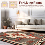 Ultra Soft Area Rug, Non Slip, Stain Resistant, Washable Area Rugs for Living Room, Bedroom, Modern Warm Tones Medallion(Red)