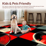 Ultra Soft Area Rug, Non Slip, Stain Resistant, Washable Area Rugs for Living Room, Bedroom, Bold Retro Circular Music Motif(Black)