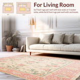 Ultra Soft Area Rug, Non Slip, Stain Resistant, Washable Area Rugs for Living Room, Bedroom, Beige Accent with Delicate Floral Elegant Indoor(Pink)