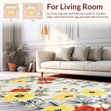 Ultra Soft Area Rug, Non Slip, Stain Resistant, Washable Area Rugs for Living Room, Bedroom, Rustic Vibrant Bloom Arrangement(Yellow)