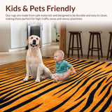Ultra Soft Area Rug, Non Slip, Stain Resistant, Washable Area Rugs for Living Room, Bedroom, Rustic Dark Brown Tiger Print(Orange)