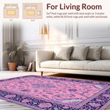 Ultra Soft Area Rug, Non Slip, Stain Resistant, Washable Area Rugs for Living Room, Bedroom, Elegant Vintage Floral Motif(Pink)