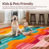 Ultra Soft Area Rug, Non Slip, Stain Resistant, Washable Area Rugs for Living Room, Bedroom, Artful Striped Colorful Motif(Orange)