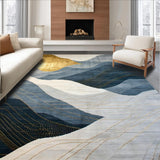 Ultra Soft Area Rug, Non Slip, Stain Resistant, Washable Area Rugs for Living Room, Bedroom, Elegant Gold Geometric Symphony(Blue)