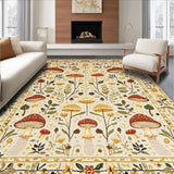 Ultra Soft Area Rug, Non Slip, Stain Resistant, Washable Area Rugs for Living Room, Bedroom, Elegant Earthy Mushroom Motif(Ivory)