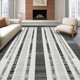 Ultra Soft Area Rug, Non Slip, Stain Resistant, Washable Area Rugs for Living Room, Bedroom, Linear Contrast Striped Carpet Runner with Alternating Bold and Narrow Bands(Gray)