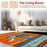Ultra Soft Area Rug, Non Slip, Stain Resistant, Washable Area Rugs for Living Room, Bedroom, Vibrant Ethnic Patterned Floor Mat(Orange)