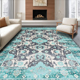 Ultra Soft Area Rug, Non Slip, Stain Resistant, Washable Area Rugs for Living Room, Bedroom, Chic Modern Floral Geometry(Blue)