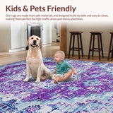 Ultra Soft Area Rug, Non Slip, Stain Resistant, Washable Area Rugs for Living Room, Bedroom, Rustic Light Blue Floral Motif(Purple)