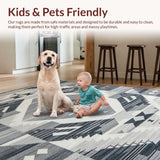 Ultra Soft Area Rug, Non Slip, Stain Resistant, Washable Area Rugs for Living Room, Bedroom, Elegant Silver Layered Patterns(Gray)