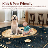 Ultra Soft Area Rug, Non Slip, Stain Resistant, Washable Area Rugs for Living Room, Bedroom, Celestial Ethnic Starry Motif(Gold)