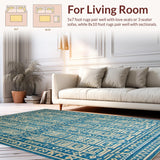 Ultra Soft Area Rug, Non Slip, Stain Resistant, Washable Area Rugs for Living Room, Bedroom, Luxurious Vintage Tiled Aesthetic(Blue)