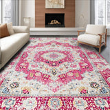 Ultra Soft Area Rug, Non Slip, Stain Resistant, Washable Area Rugs for Living Room, Bedroom, Rustic Pastel Medallion Design(Pink)