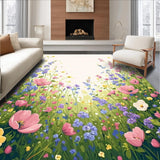 Ultra Soft Area Rug, Non Slip, Stain Resistant, Washable Area Rugs for Living Room, Bedroom, Floral Meadow Area Pink Garden Indoor(Pink)