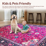 Ultra Soft Area Rug, Non Slip, Stain Resistant, Washable Area Rugs for Living Room, Bedroom, Rustic Hot Pink Trellis Charm(Red)