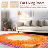 Ultra Soft Area Rug, Non Slip, Stain Resistant, Washable Area Rugs for Living Room, Bedroom, Intricate Sunbeam Inspired Artwork(Orange)