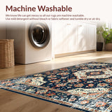Ultra Soft Area Rug, Non Slip, Stain Resistant, Washable Area Rugs for Living Room, Bedroom, Artistic Boho Distressed Motif(Blue)