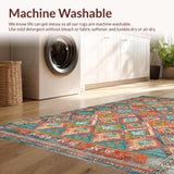 Ultra Soft Area Rug, Non Slip, Stain Resistant, Washable Area Rugs for Living Room, Bedroom, Rustic Geometric Teal Elegance(Orange)