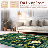 Ultra Soft Area Rug, Non Slip, Stain Resistant, Washable Area Rugs for Living Room, Bedroom, Elegant Vintage Botanical Aesthetic(Green)