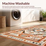 Ultra Soft Area Rug, Non Slip, Stain Resistant, Washable Area Rugs for Living Room, Bedroom, Rustic Earthy Tribal Geometry(Orange)