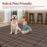 Ultra Soft Area Rug, Non Slip, Stain Resistant, Washable Area Rugs for Living Room, Bedroom, Minimalist Modern Fringed Checker Pattern(Brown)