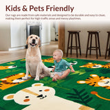 Ultra Soft Area Rug, Non Slip, Stain Resistant, Washable Area Rugs for Living Room, Bedroom, Colorful Whimsical Wildlife Design(Green)