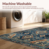 Ultra Soft Area Rug, Non Slip, Stain Resistant, Washable Area Rugs for Living Room, Bedroom, Colorful Ethnic Patterned Rug(Blue)