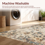Ultra Soft Area Rug, Non Slip, Stain Resistant, Washable Area Rugs for Living Room, Bedroom, Chic Faded Botanical Design(Beige)