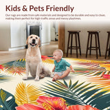 Ultra Soft Area Rug, Non Slip, Stain Resistant, Washable Area Rugs for Living Room, Bedroom, Botanical Bliss Tropical Paradise Vibrant Colors(Red)