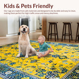 Ultra Soft Area Rug, Non Slip, Stain Resistant, Washable Area Rugs for Living Room, Bedroom, Artistic Rustic Medallion Style(Yellow)
