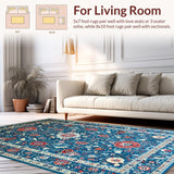 Ultra Soft Area Rug, Non Slip, Stain Resistant, Washable Area Rugs for Living Room, Bedroom, Artistic Distressed Floral Design(Blue)