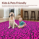 Ultra Soft Area Rug, Non Slip, Stain Resistant, Washable Area Rugs for Living Room, Bedroom, Vibrant Youthful Leopard Motif(Pink)