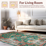 Ultra Soft Area Rug, Non Slip, Stain Resistant, Washable Area Rugs for Living Room, Bedroom, Rustic Floral Abstract Expression(Green)