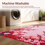 Ultra Soft Area Rug, Non Slip, Stain Resistant, Washable Area Rugs for Living Room, Bedroom, Rustic Nature-Inspired Floral Touch(Red)