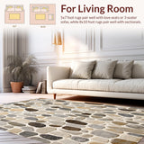 Ultra Soft Area Rug, Non Slip, Stain Resistant, Washable Area Rugs for Living Room, Bedroom, Elegant Stone Mosaic Runner Boho Chic Neutral Area(Beige)