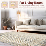 Ultra Soft Area Rug, Non Slip, Stain Resistant, Washable Area Rugs for Living Room, Bedroom, Boho Chic Area Featuring Abstract Diamond Lattice and Faded Tribal(Beige)