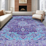 Ultra Soft Area Rug, Non Slip, Stain Resistant, Washable Area Rugs for Living Room, Bedroom, Chic Medallion Distressed Aesthetic(Purple)