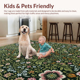 Ultra Soft Area Rug, Non Slip, Stain Resistant, Washable Area Rugs for Living Room, Bedroom, Vibrant Botanical Nursery Ultra Thin Floor Carpet(Green)