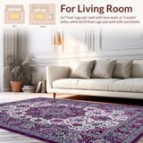 Ultra Soft Area Rug, Non Slip, Stain Resistant, Washable Area Rugs for Living Room, Bedroom, Sophisticated Pastel Floral Touch(Purple)