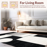 Ultra Soft Area Rug, Non Slip, Stain Resistant, Washable Area Rugs for Living Room, Bedroom, Bold Vintage-inspired Graphic Layout(Black)